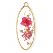 Anhänger mit getrockneter Blume Lang Oval Gold-cherry pink
