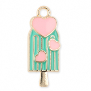Metall Anh&auml;nger Ice Lolly mit Herzen Gold-green-light pink