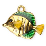 Stainless Steel - Rostfrei Stahl Anh&auml;nger Enamel Fisch Gold-green-yellow-black