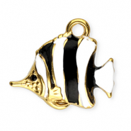 Stainless Steel - Rostfrei Stahl Anh&auml;nger Enamel Fisch Gold-black-white
