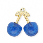 Acryl Anh&auml;nger Kirschen Gold- blue glitter