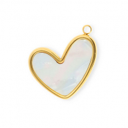 Stainless Steel - Rostfrei Stahl Anh&auml;nger Herz Gold-pearl white