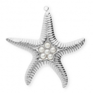 Stainless Steel - Rostfrei Stahl Anh&auml;nger Seestern mit Imitation Perlen Silver-white