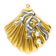 Stainless Steel - Rostfrei Stahl Anh&auml;nger Muschel mit Imitation Perlen Gold-silver-white