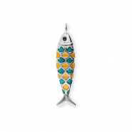 Stainless Steel - Rostfrei Stahl Anh&auml;nger Fisch Silver-petrol green-orange-black