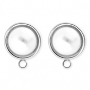 BY31&reg; Stainless Steel - Rostfrei Stahl Schmuckzubeh&ouml;r Ohrringe&nbsp;/&nbsp;Ohrstecker Rund mit Imitation Perle mit &Ouml;se Silver-white