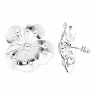 BY31&reg; Stainless Steel - Rostfrei Stahl Schmuckzubeh&ouml;r Ohrringe&nbsp;/&nbsp;Ohrstecker Blume mit &Ouml;se Silver