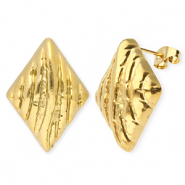 Stainless Steel - Rostfrei Stahl Schmuckzubeh&ouml;r Ohrringe / Ohrstecker Rhombus mit &Ouml;se Gold