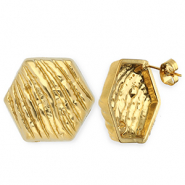 Stainless Steel - Rostfrei Stahl Schmuckzubeh&ouml;r Ohrringe / Ohrstecker Hexagon mit &Ouml;se Gold