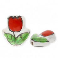 Perlen Keramik Tulpe White-red-green
