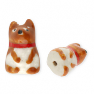 Perlen Keramik Hund Brown-red-off white-black