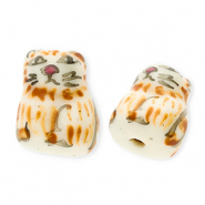 Perlen Keramik Katze Off white-light brown-black