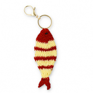 Schl&uuml;sselanh&auml;nger Geh&auml;kelte Fisch Gold-bordeaux red-beige