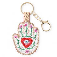 Schl&uuml;sselanh&auml;nger Hand mit Auge der Vorsehung Gold-white-fuchsia-red-green