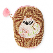 Geldb&ouml;rse Oval mit Katze Gold-white-light pink