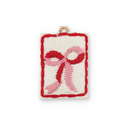 Handgefertigte Stoffanh&auml;nger Schleife White-pink-red-gold