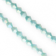 Glas Top Facett Perlen Bicone 6 mm Aqua green-AB coating