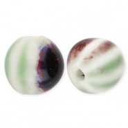 Perlen Keramik 11 mm mit Streifen Light green-off white-brown-blue