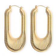 Statement Ohrringe / Creolen Oval gerippt mit Rostfrei Stahl-Stecker Gold