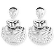 Statement Ohrringe / Ohrstecker Muschel gerippt mit Rostfrei Stahl-Stecker Silver