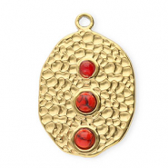 Stainless Steel - Rostfrei Stahl Anh&auml;nger Oval mit Punkten Gold-red