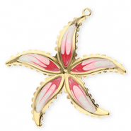 Stainless Steel - Rostfrei Stahl Anh&auml;nger Blume Gold-pearl white-pink-cherry pink