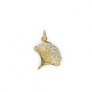 Brass TQ Metall Anhänger Ginkgoblatt mit Strass Gold-transparent