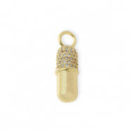 Brass TQ Metall Anhänger Kapsel mit Strass Gold-transparent