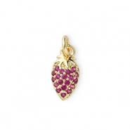 Brass TQ Metall Anhänger Erdbeere mit Strass Gold-pink