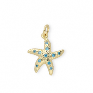 Brass TQ Metall Anhänger Seestern mit Strass Gold-blue