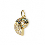 Brass TQ Metall Anhänger Muschel mit Strass Gold-transparent-blue