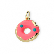 Brass TQ Metall Anhänger Donut Gold-neon pink-blue