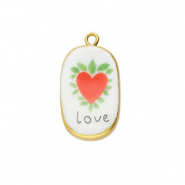 Anh&auml;nger Keramik Oval mit Herz Gold-white-red-green-black