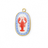 Anh&auml;nger Keramik Oval mit Krebs Gold-white-blue-red