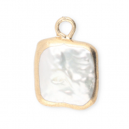 Imperfekten S&uuml;&szlig;wasserperlen Anh&auml;nger Square Gold-Natural white