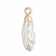 Imperfekten S&uuml;&szlig;wasserperlen Anh&auml;nger Tooth Gold-Natural white