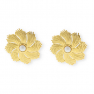 Stainless Steel - Rostfrei Stahl Schmuckzubehör Ohrringe / Ohrstecker Blume mit Imitation Perle mit Öse Gold-white