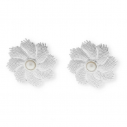 Stainless Steel - Rostfrei Stahl Schmuckzubehör Ohrringe / Ohrstecker Blume mit Imitation Perle mit Öse Silver-white