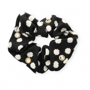 Scrunchie-Stoff Haargummi Dots mit Augen Black-white-gold