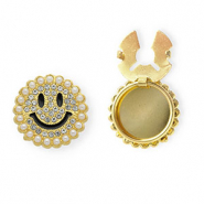 Knopfabdeckung Smiley mit Strass und Imitation Perlen Gold-black-crystal-white