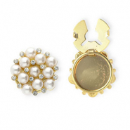 Knopfabdeckung mit Strass und Imitation Perlen Perlen Gold-white