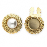 Knopfabdeckung aus rostfreiem Edelstahl Rund mit Imitation Perle Gold-white