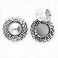 Knopfabdeckung aus rostfreiem Edelstahl Rund mit Imitation Perle Silver-white