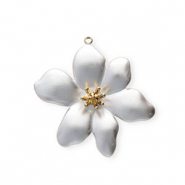 Anh&auml;nger aus rostfreiem Edelstahl mit Enamel, Blume Gold-pearl white