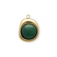 Anh&auml;nger aus rostfreiem Edelstahl mit Jade, Organic Oval Gold-green