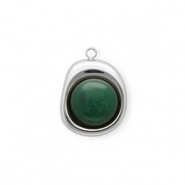 Anh&auml;nger aus rostfreiem Edelstahl mit Jade, Organic Oval Silver-green