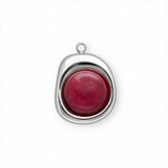 Anh&auml;nger aus rostfreiem Edelstahl mit Jade, Organic Oval Silver-magenta purple