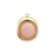 Anh&auml;nger aus rostfreiem Edelstahl mit Jade, Organic Oval Gold-light pink
