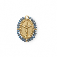 Anh&auml;nger aus rostfreiem Edelstahl, Oval mit Kruzifix Gold-blue