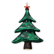 Anh&auml;nger aus rostfreiem Edelstahl mit Enamel, Weihnachtsbaum Gold-dark green-brown-red-white